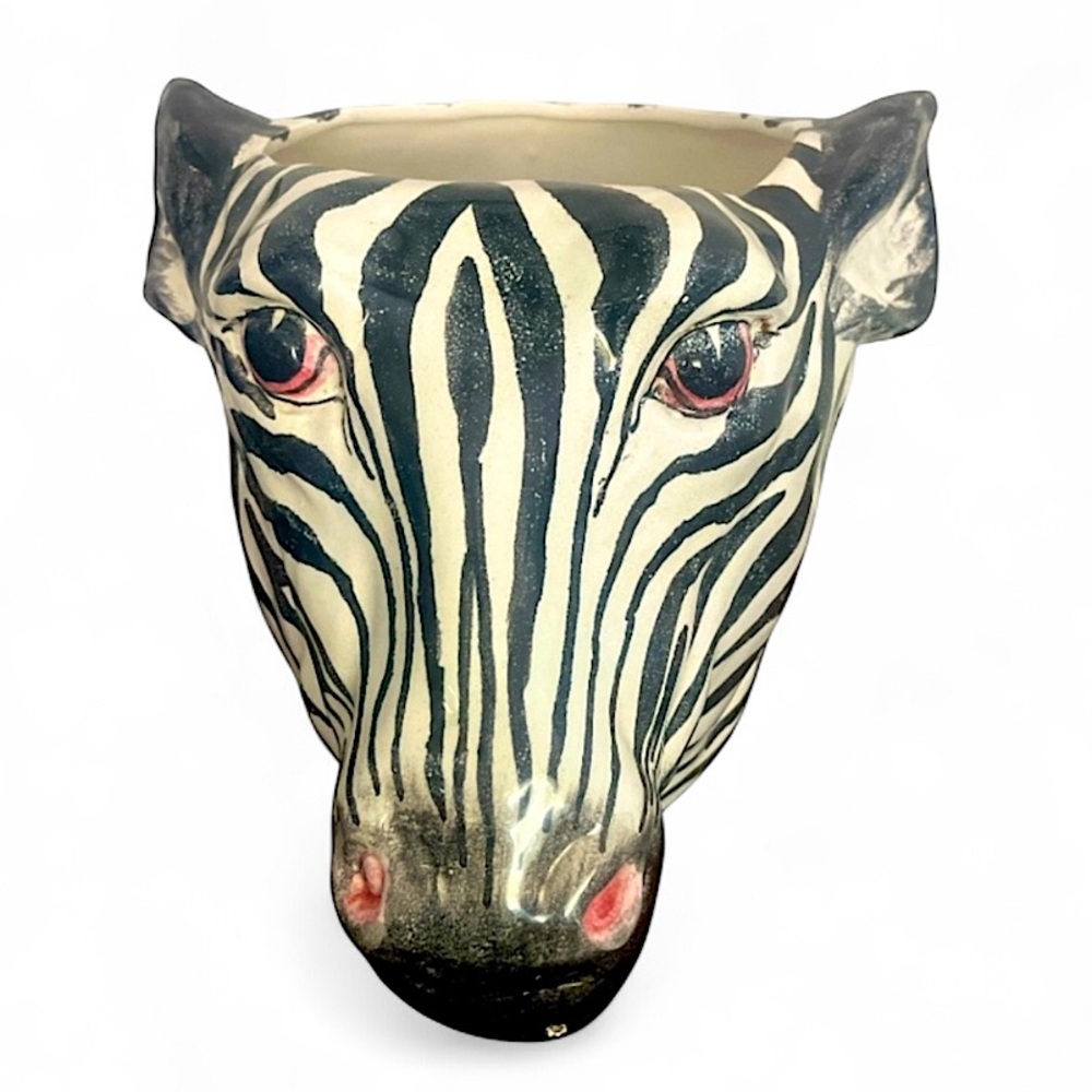 Rare Vintage Majolica Zebra Handmade Italian Ceramic Cachepot/Planter